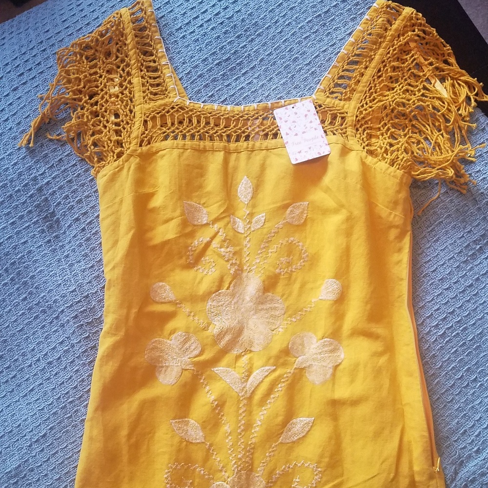 Gold Embroidered Mini Dress